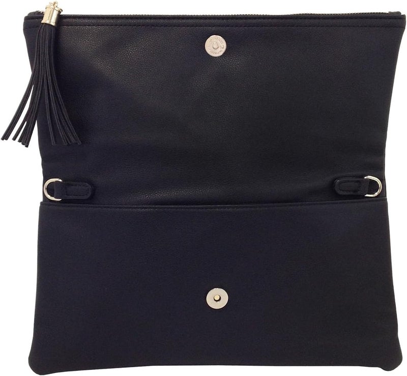 JNB Women's Faux Leather Zipper Foldover Clutch Purse with Tassel - Image 5